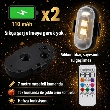 Kumandalı şarjlı RGB mini LED araç ambiyans ışığı