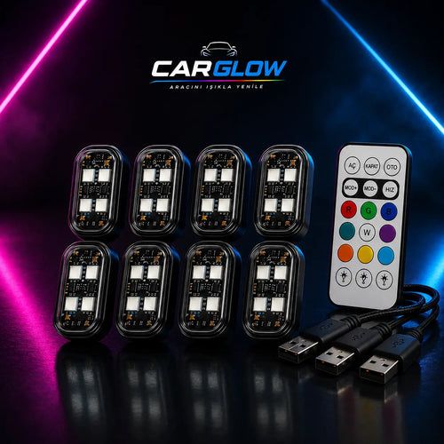 CarGlow kumandalı şarjlı araç içi RGB mini LED ışık seti